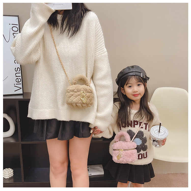 Kindertas herfst en winter nieuwe internet beroemdheid ruitvormige pluche emmer tas kleine geur meisje ketting crossbody tas lippenstift envelop meisje_voghion.com