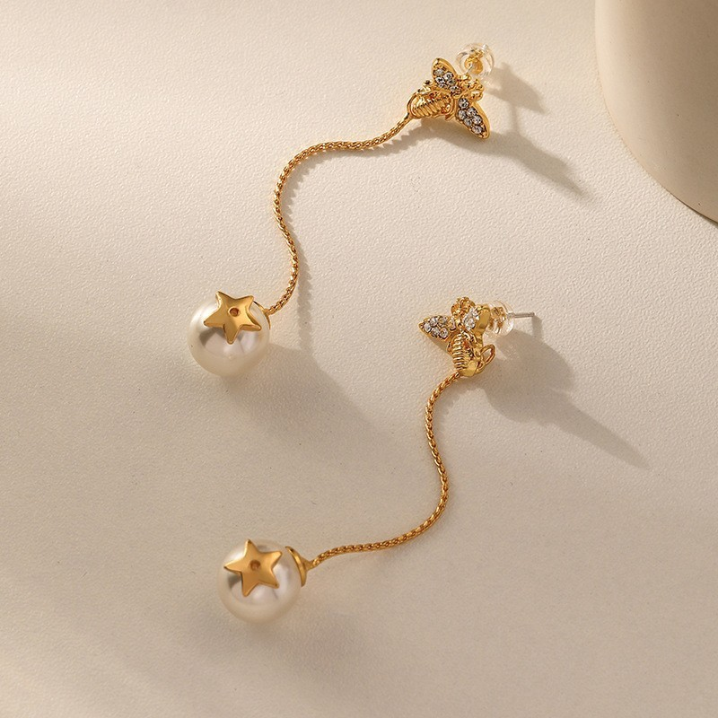 Qingdao Jewelry Star Bee Pearl Sier Needle Set Gemstone Light Fashion Exquisite Earrings_voghion.com