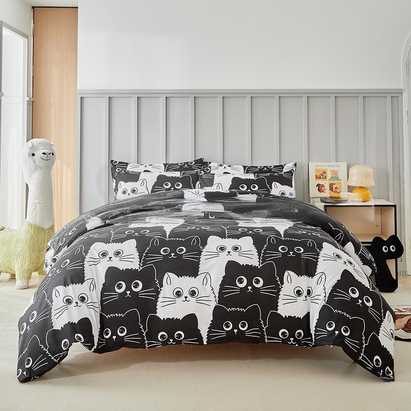 Kids Bedding Set 3-Piece - Soft Cotton Duvet Cover With Pillowcases Cartoon Print Breathable & Hypoallergenic_voghion.com
