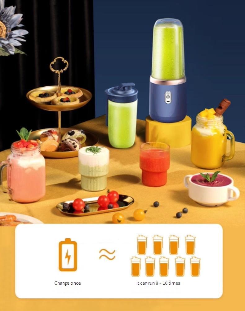 Portable Electric Juicer Cup - 6 Blades, 400ml, USB Rechargeable, BPA-Free, Compact Fruit Blender For Home, Office & Travel (Blue, Dual Cup Set)_voghion.com