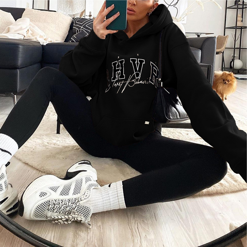 Women's Clothing Game Letter Printing Plus Fleece Warm Long Sleeve Hoodie_voghion.com