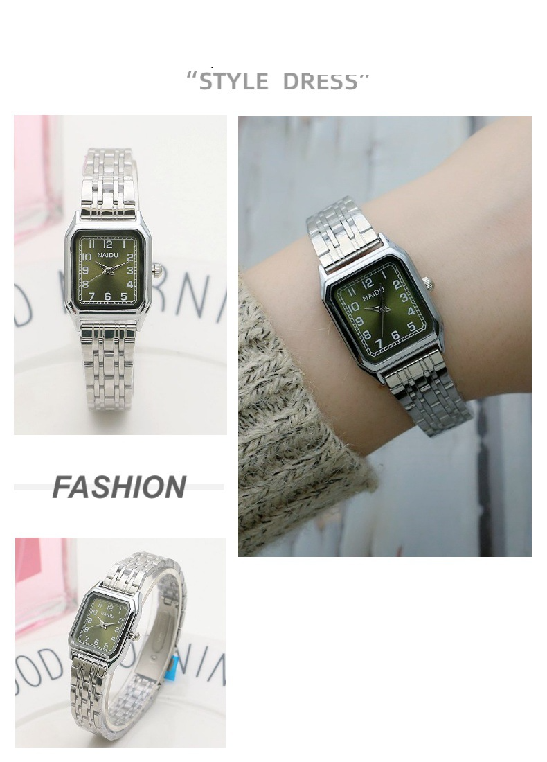 Damenuhren Künstlerische Studentin Quadratische Stahlband Quarzuhr Edelstahlband Mode Mädchenuhr Wald Quadratische Uhr Damenuhr_voghion.com