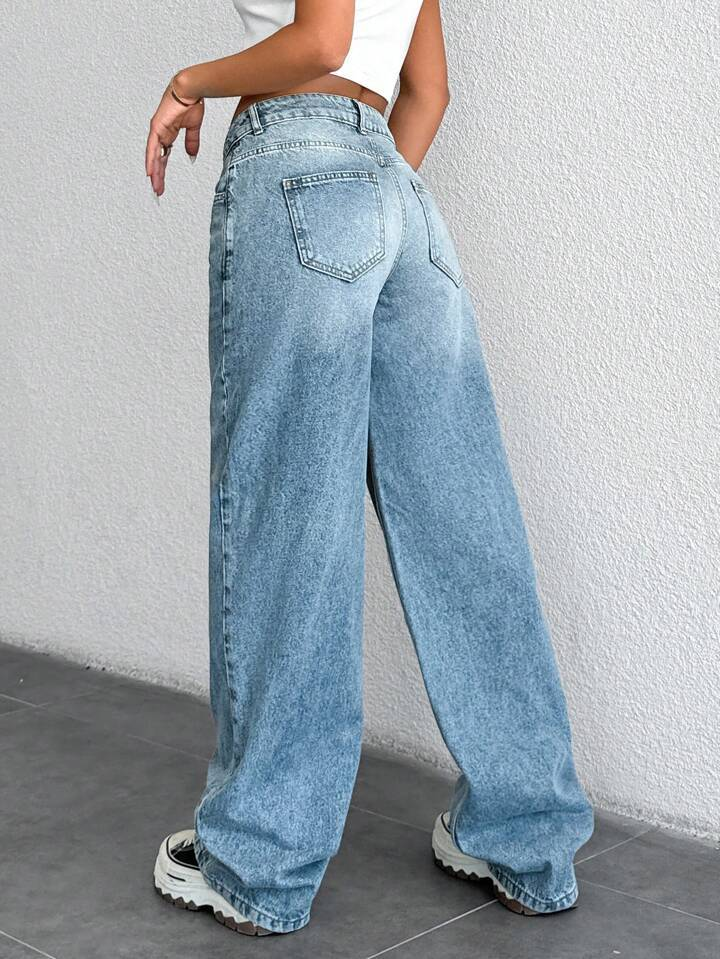 Jeans a vita alta e gamba larga da donna - Pantaloni estivi in denim elasticizzato leggero per la forma a pera, vestibilità comoda e ampia, streetwear alla moda_voghion.com