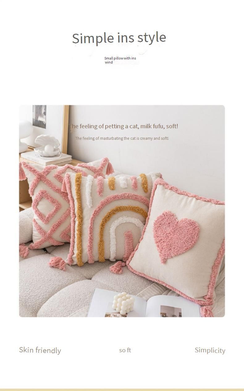 "Bohemian Fluffy Heart Kissenbezug - 45x45cm Weicher Plüsch Kissenbezug mit abnehmbarem Design, Moderne Wohnkultur_voghion.com