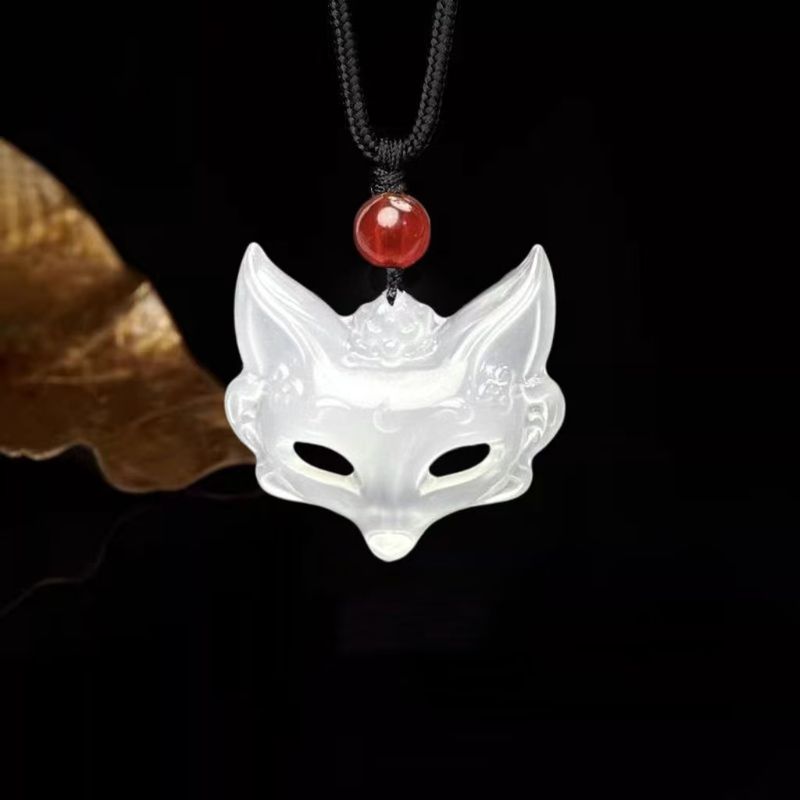 Ciondolo con maschera di volpe in agata bianca, collana con volpe in diaspro: un regalo unico per la tua ragazza durante il festival Qixi_voghion.com