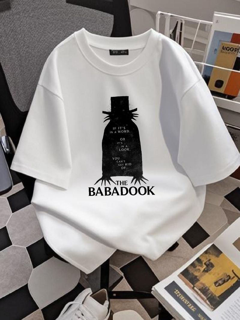 Maglietta da uomo in cotone con motivo Babadook, motivo film horror australiano, versatile, casual, elasticizzata, con grafica, leggermente_voghion.com