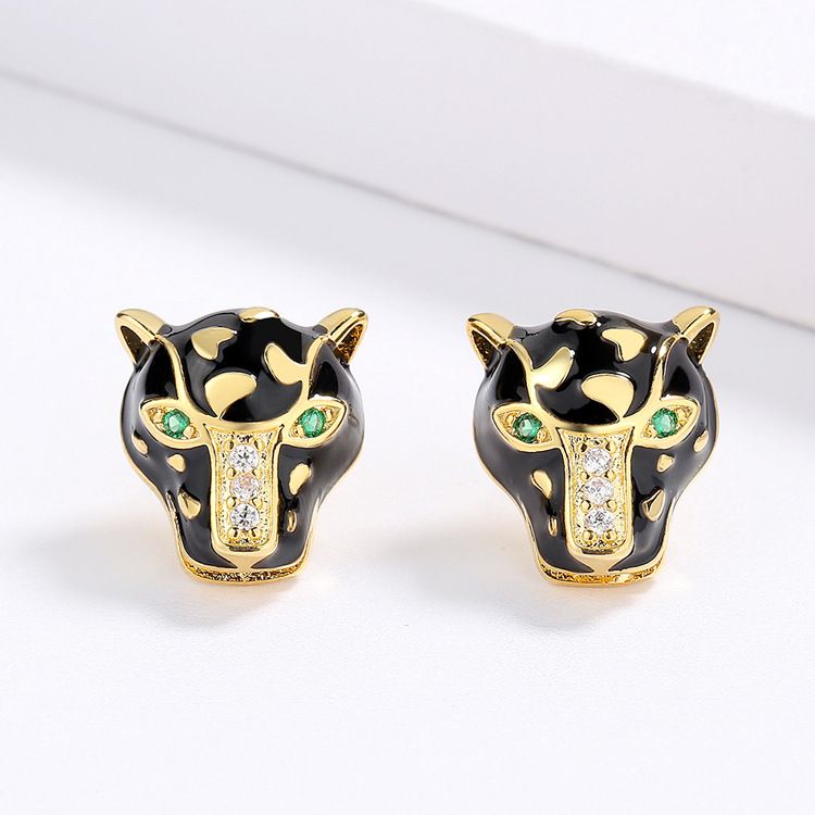 Orecchini alla moda INS per donna, orecchini classici in smalto a forma di animale, orecchini con zirconi e leopardo_voghion.com
