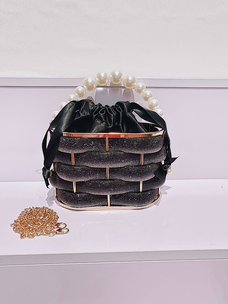 New Niche Design Socialite Evening Shiny Rhinestone Striped Wrapped Handbag Crossbody Women's Bag_voghion.com