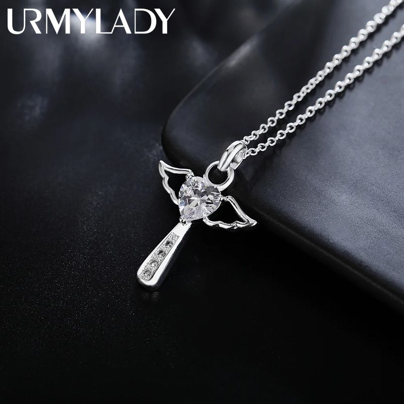 Collier de marque de mode Sterg Sier pour femmes, bijoux de mariage, pendentifs en cristal d'ange, collier chaîne_voghion.com