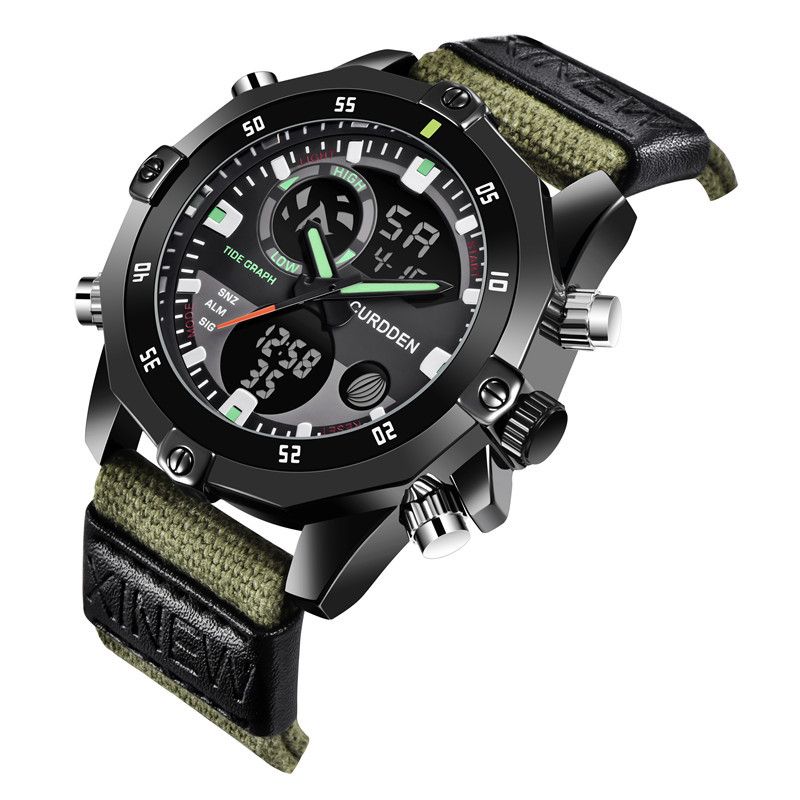 Herren-Sportuhr mit Nylonarmband – Doppelanzeige analog und digital, multifunktional mit Kalender, Alarm, GMT und Leuchtfunktion_voghion.com