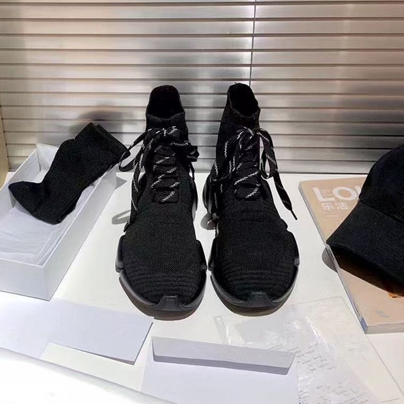 Coppia Casual Elastic Knit 2.0 Sottovuoto Suola Spessa Scarpe con Lacci Lunghi Parigi Calzino Nuovo_voghion.com