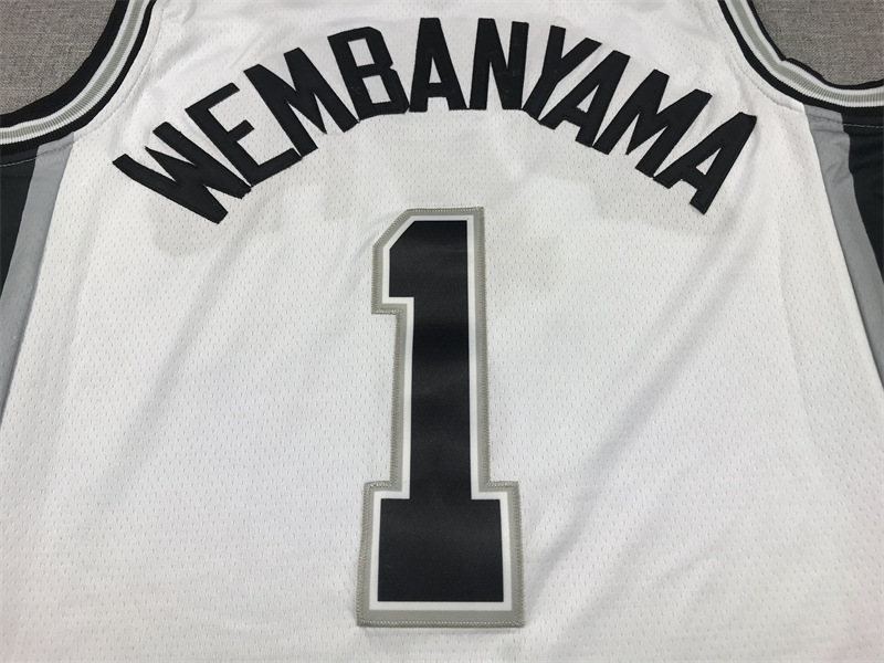 Maillot d'été Spurs 1 # Wenbanyama, uniforme de basket-ball, brodé, entraînement sportif, gilets pour hommes et femmes_voghion.com