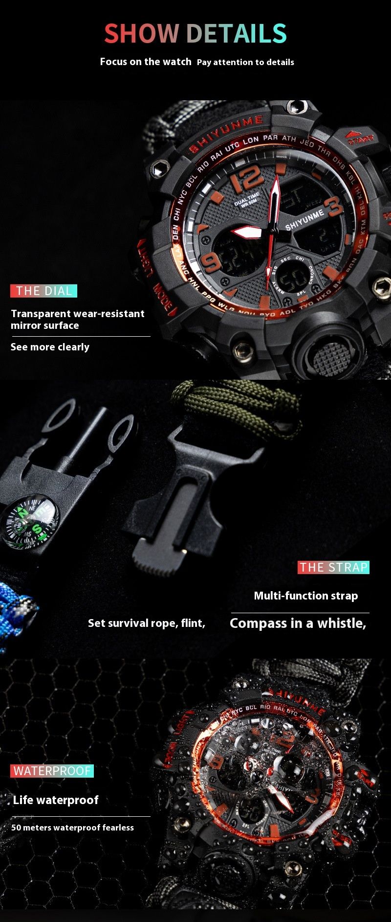 Nuevo reloj electrónico de lujo ligero para hombre, multifuncional, con silbato, brújula, termómetro, reloj de montañismo al aire libre_voghion.com