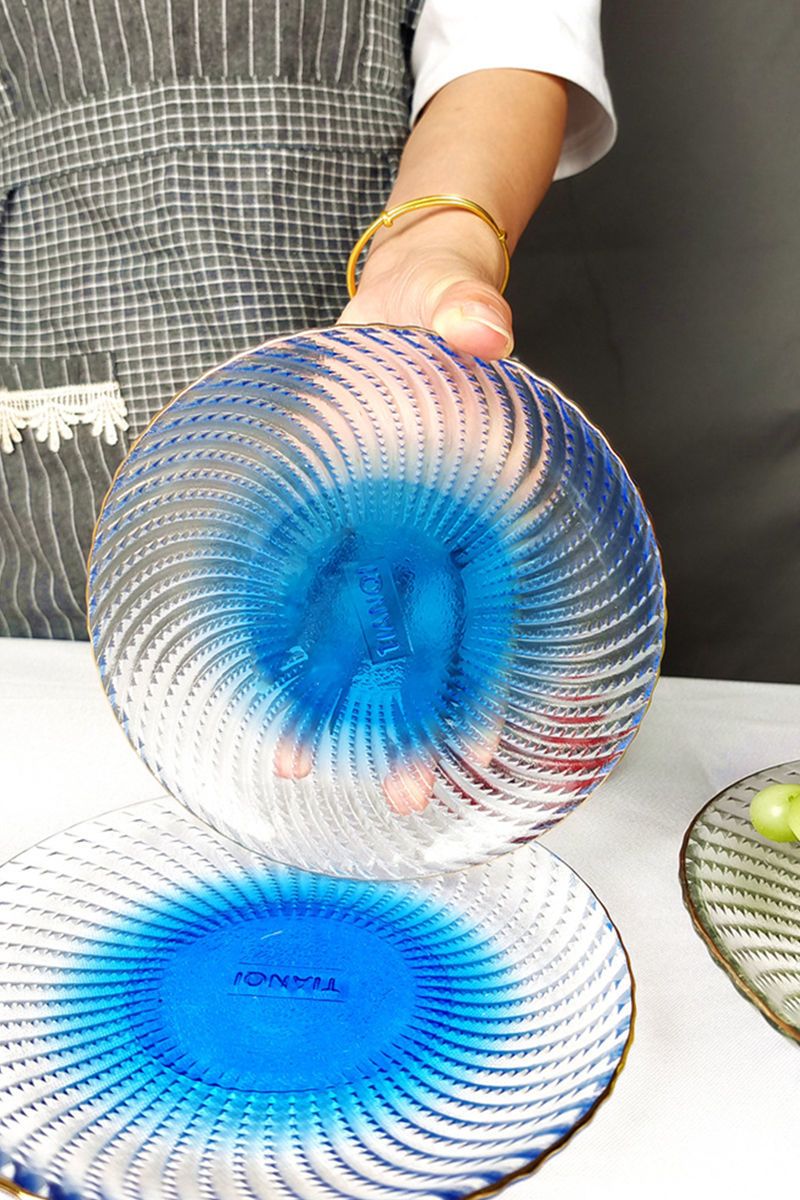 Glasteller im europäischen Stil, leicht, luxuriös, hochwertig, für Hotels, kommerzielle Zwecke, KTV, goldfarben, blau_voghion.com