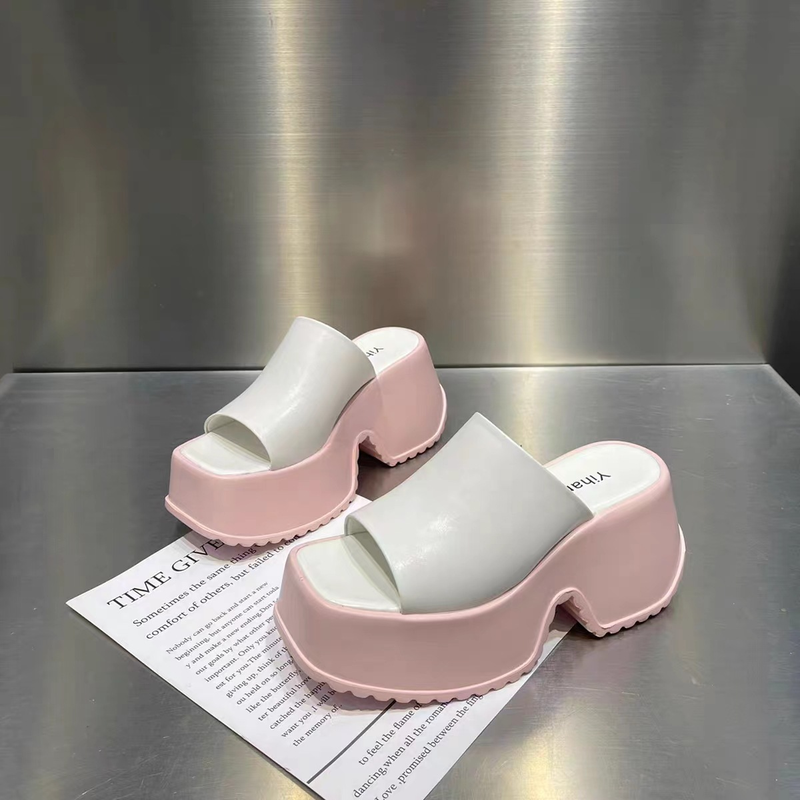 Nepromokavé pantofle na platformě s nazouvacími nohavicemi pro ženy s hrubým podpatkem, 8 cm, jednodílné pantofle_voghion.com