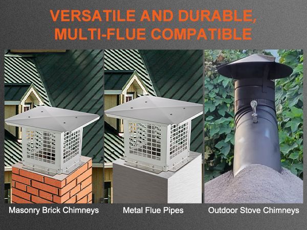 VEVOR Chimney Cap, 12 X 12 Inch, 304 Stainless Steel Fireplace Chimney Cover, Not Easily Toppled & Practical Accessories & Easy Installation, Fits Mesh Flue Covers Outside Clay Flue Shingles, Silver_voghion.com