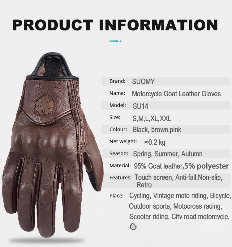 Cross-border wholesale SUOMY retro leather motorcycle gloves anti-fall touch screen motorcycle riding gloves men's and women's equipment_voghion.com