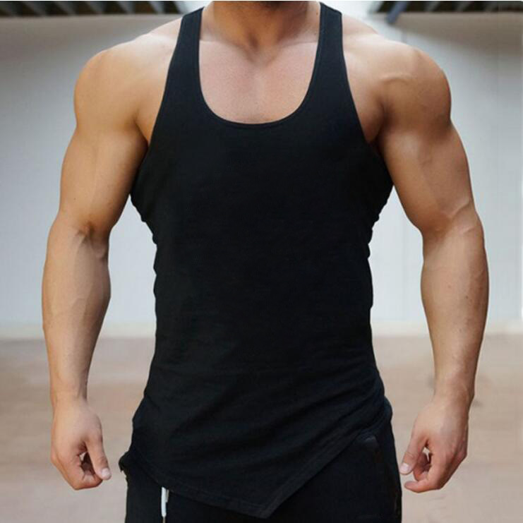 Muscular Men's Sports Running Pure Cotton Sweat-absorbing Irregular Hem Racerback Printed U-Neck Tank Top_voghion.com