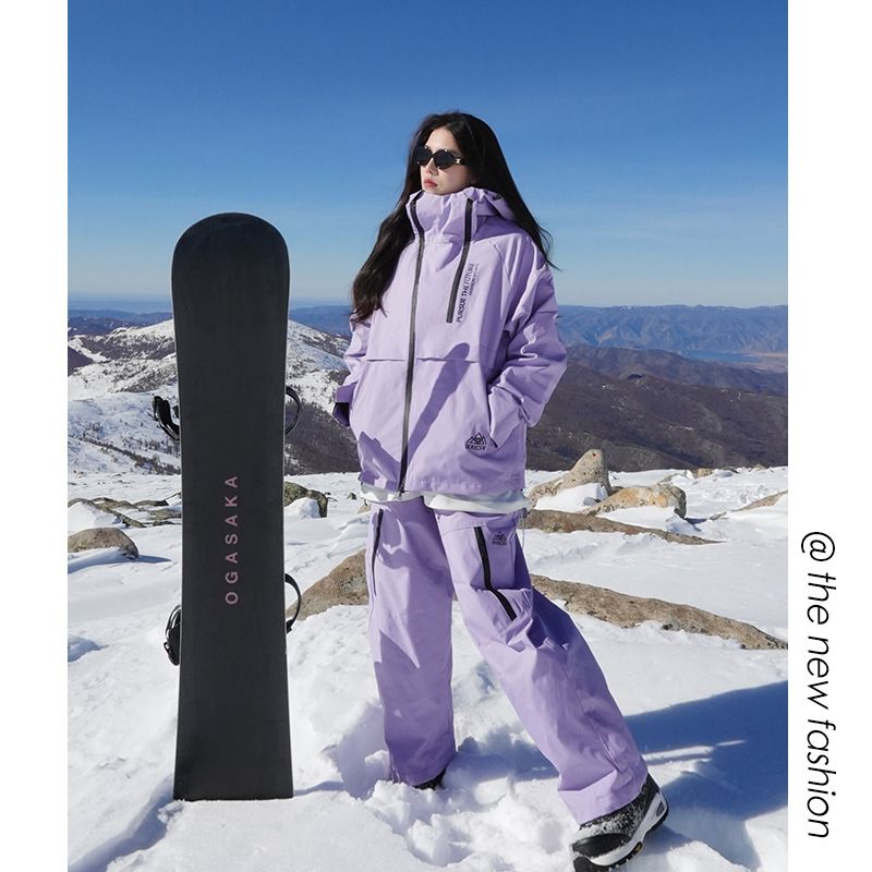 Neues lila Skianzug-Set, leuchtende Farbe, dick warm, geeignet für Männer und Frauen, lässiges Bergsteigen im Freien_voghion.com