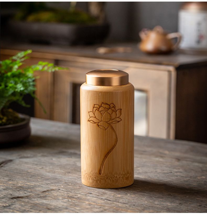 Bamboo Sealed Tea Caddy Handmade Wood Chinese Style Bamboo Container Portable Bamboo Tea Canister for Household Use_voghion.com
