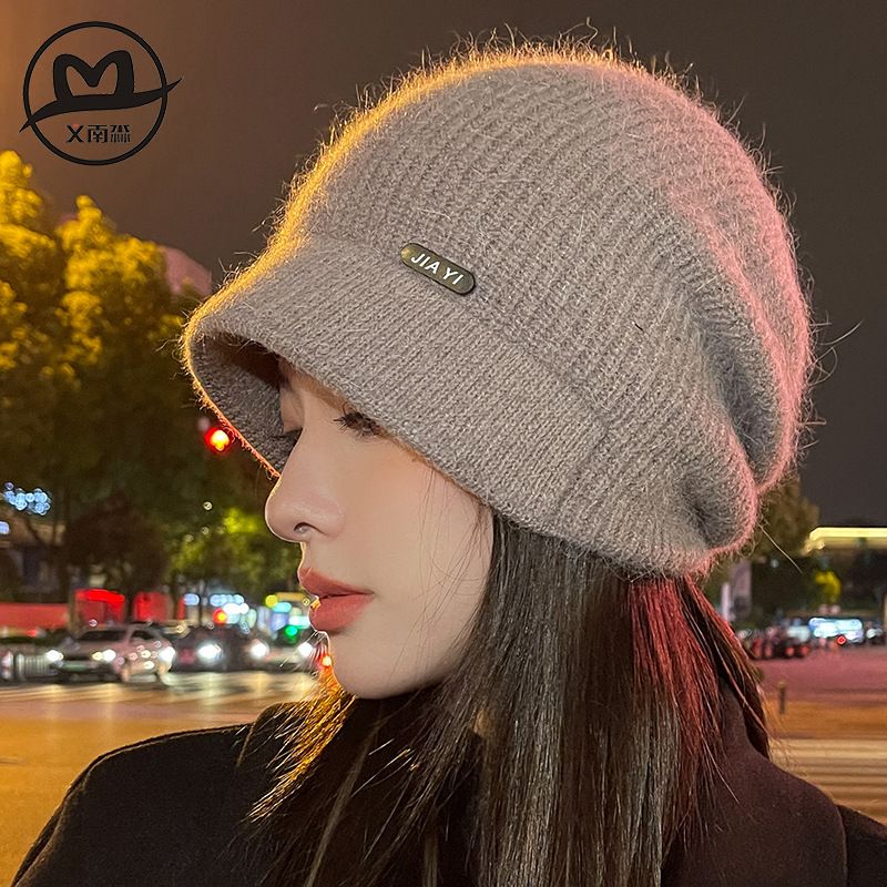 Damen-Kaninchenfellmütze, Herbstmode, hochwertige Strickmütze, Winterwärme, Ohrenschutz, trendige Plüschmütze_voghion.com