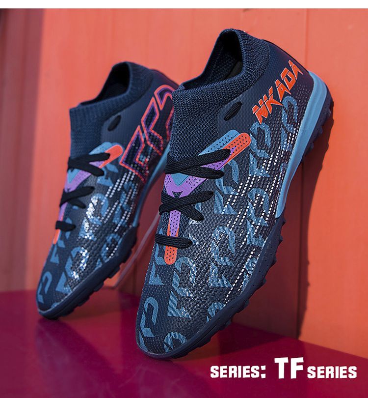 New high top football shoes for men and women seamless flying knitting long nail shoes broken nails grass professional training shoes_voghion.com