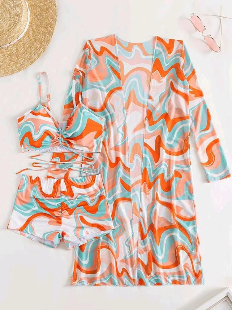 Bikini trois pièces pour femmes, impression numérique, vêtements d'extérieur, pantalons plats, maillot de bain pour femmes_voghion.com