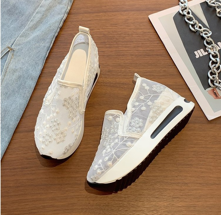 Platformsko med blomsterblonde for kvinner, uformelle høydeøkende slip-on-sko, allsidige lave sko_voghion.com