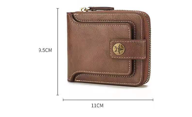 Men's Short Wallet Fashion Retro Multi-functional Wallet Zipper Buckle Three Fold Card Bag Wholesale_voghion.com