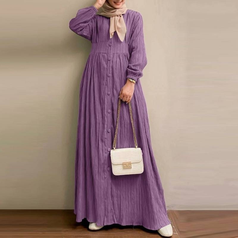 Muslimanske haljine dugih rukava, jednobojne vintage jednostavne Abaye za žene, ležerne haljine za zabave većih veličina, turska Abaya, elegantne haljine_voghion.com