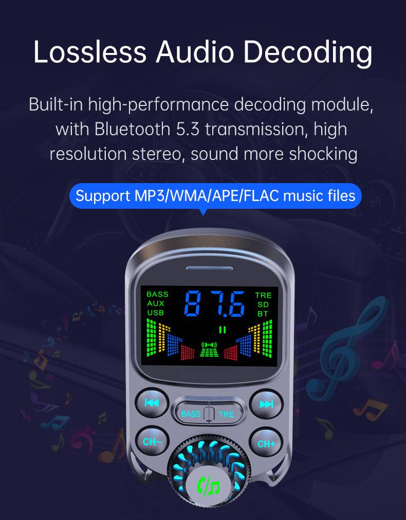 Trasmettitore FM Bluetooth 5.3 BC86: chiamate in vivavoce, ricarica rapida, assistente vocale_voghion.com