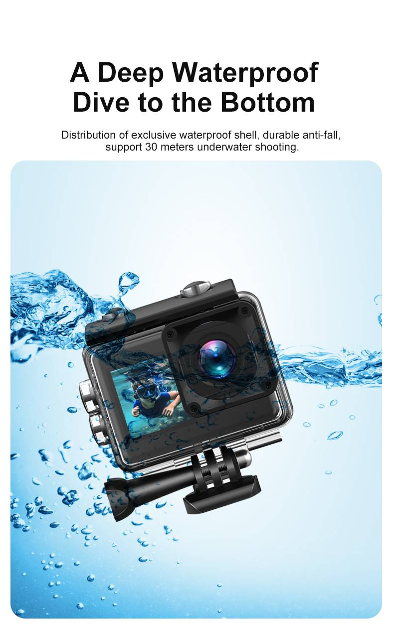 Caméra d'action extérieure haute définition 4K à double écran pour le cyclisme, la plongée, le camping et le selfie, livrée avec une carte mémoire de 64 Go._voghion.com