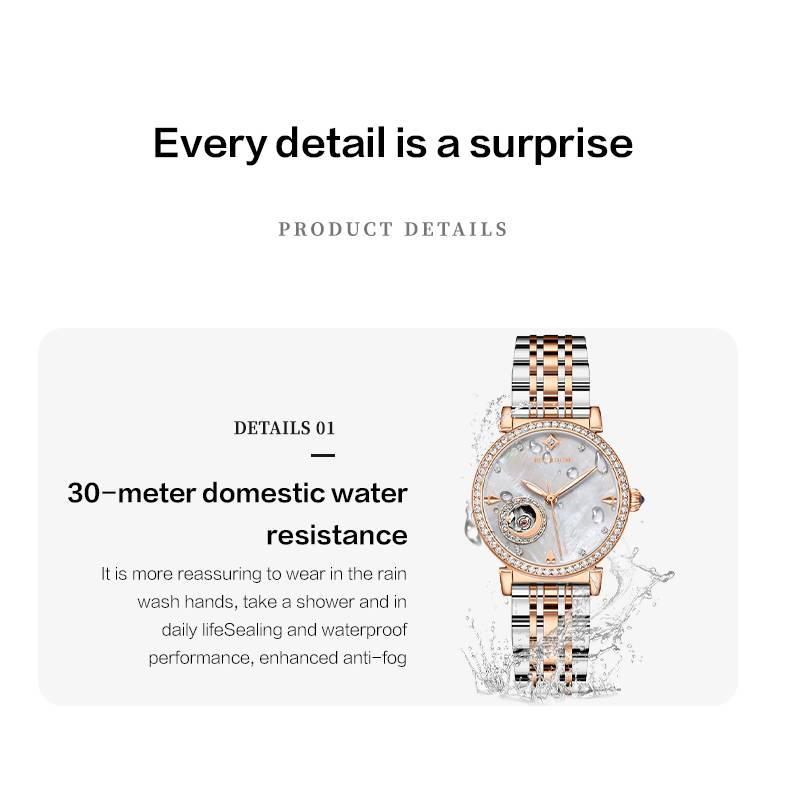 ROERDUM Royal Moonphase Collection - Cadran blanc nacré - Bracelet en acier inoxydable - Montre automatique pour femme tendance et raffinée_voghion.com