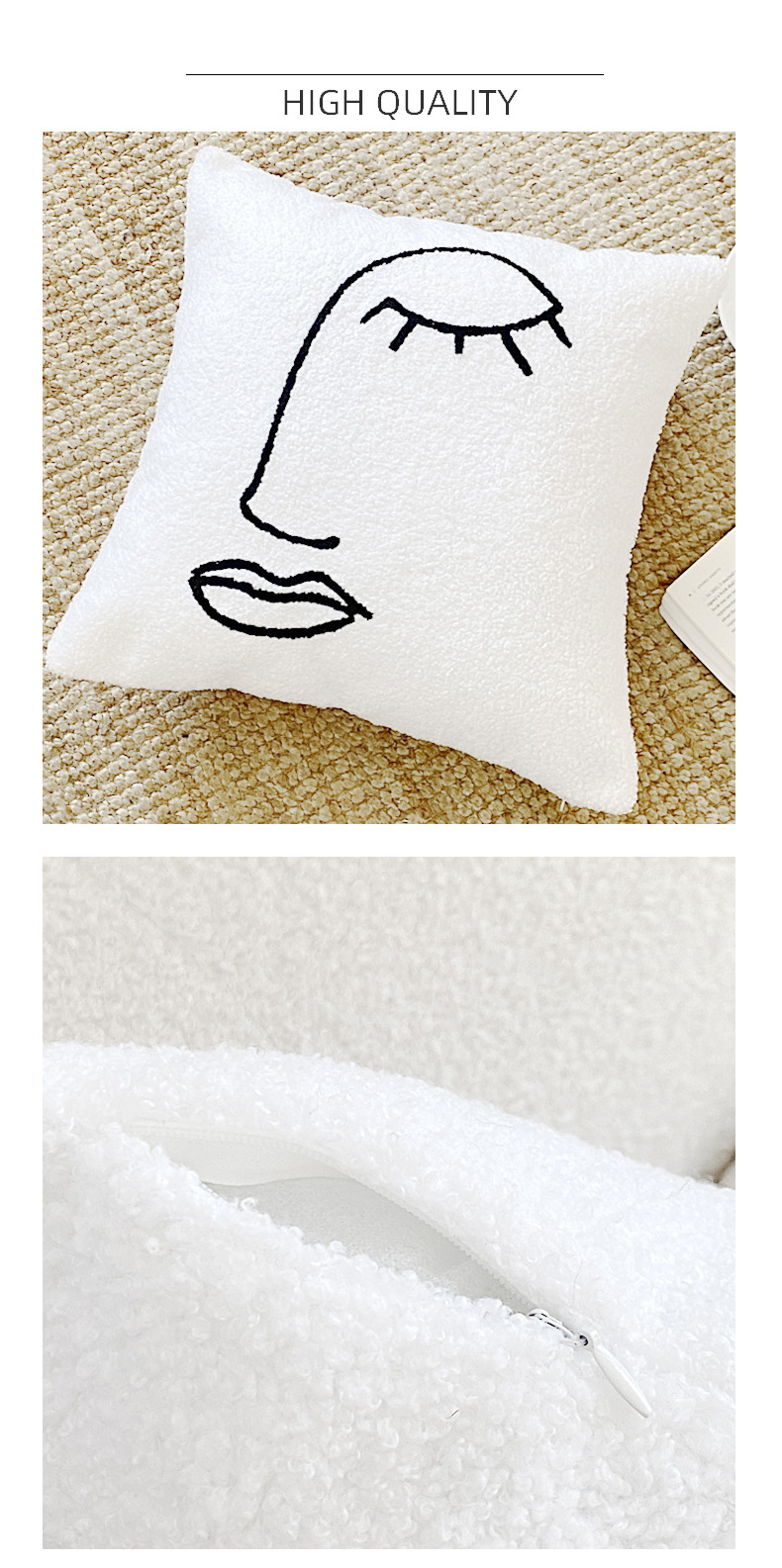 Cuscino di lusso in pile di peluche bianco - Design minimalista astratto per divano, letto e auto_voghion.com