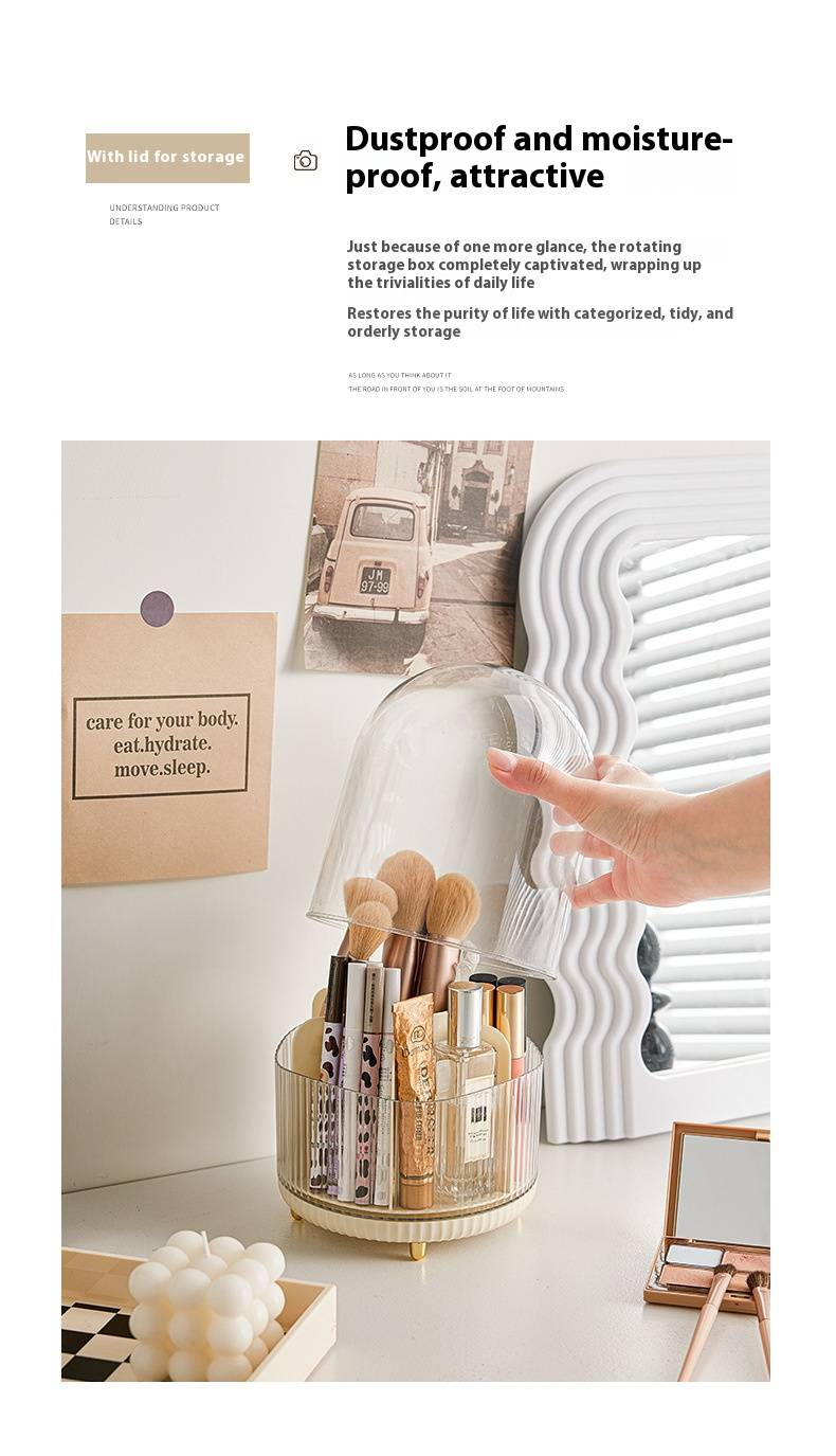360° drehbarer Make-up-Pinsel-Organizer – Kosmetik-Aufbewahrungsbox mit mehreren Fächern für Pinsel, Lippenstifte, Eyeliner (moderner minimalistischer Stil)_voghion.com