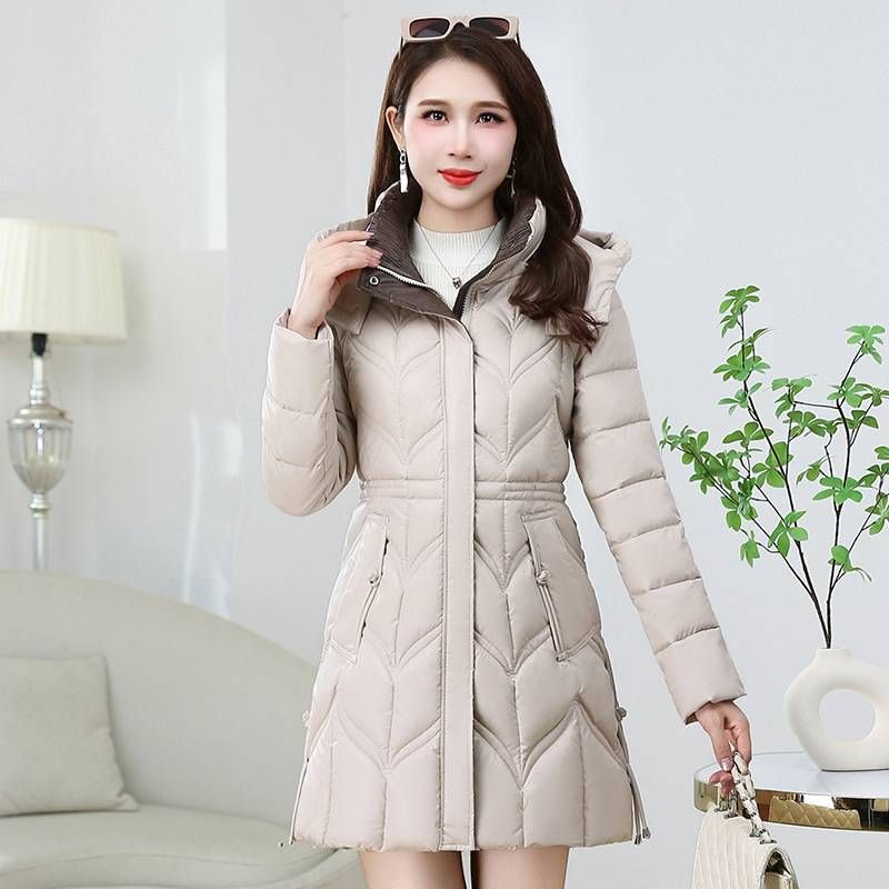 "Women's Longline Faux Shearling Puffer Coat – Korean Winter Jacket With Detachable Collar & Side Pockets – Slim Fit Plus Size (XL-6XL)"_voghion.com