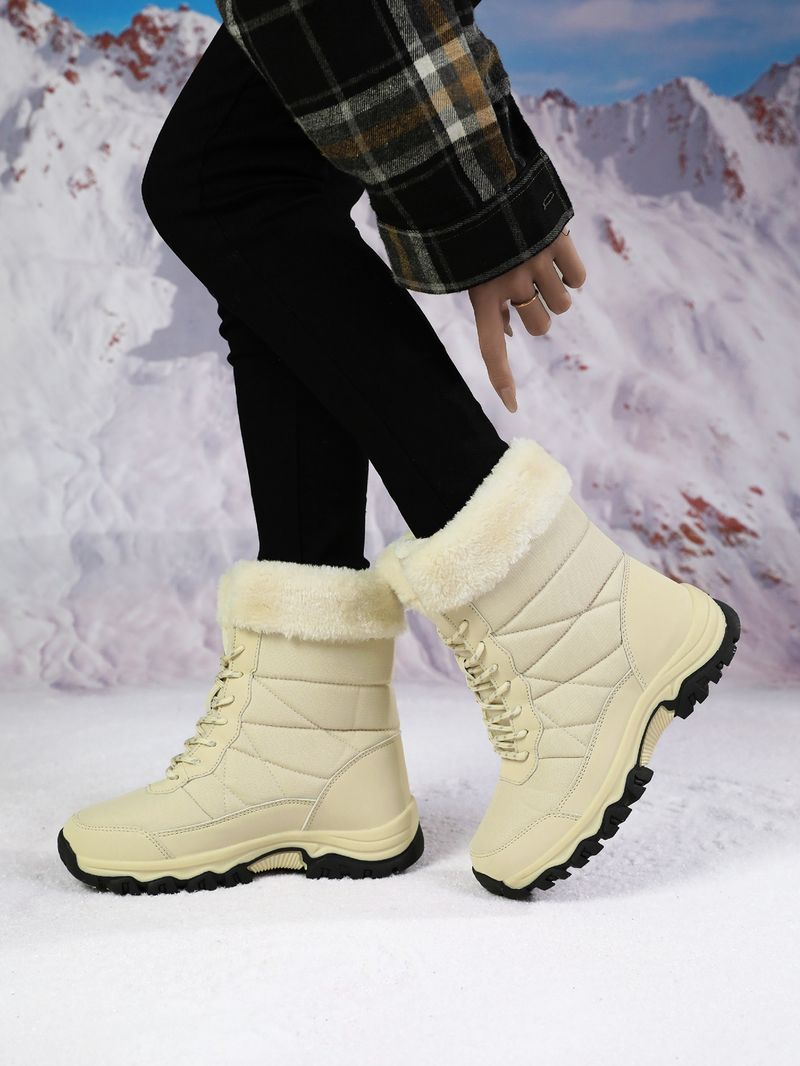 Zees 2024 Damen Winter-Skischuhe, warm mit Fleece gefüttert, hohe Schnürschuhe aus Baumwolle, rutschfest, Wanderschuhe_voghion.com