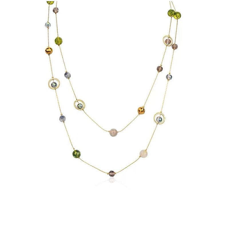 Collier carillon éolien nocturne à trois couches avec pompon, chaîne empilée, collier de perles à boule française de tempérament rétro pour femme_voghion.com