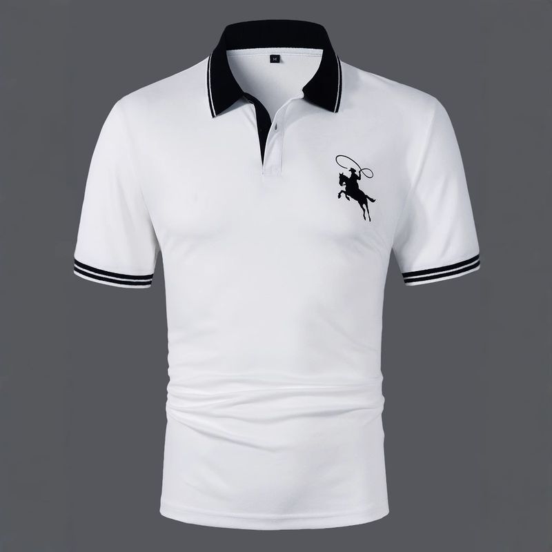 Bedrucktes Poloshirt für Herren – kurzärmliges, lässiges, enges Revershemd, atmungsaktives Polyester-Modeoberteil für den Sommer, Slim Fit (weiß), Größen S-XXL_voghion.com