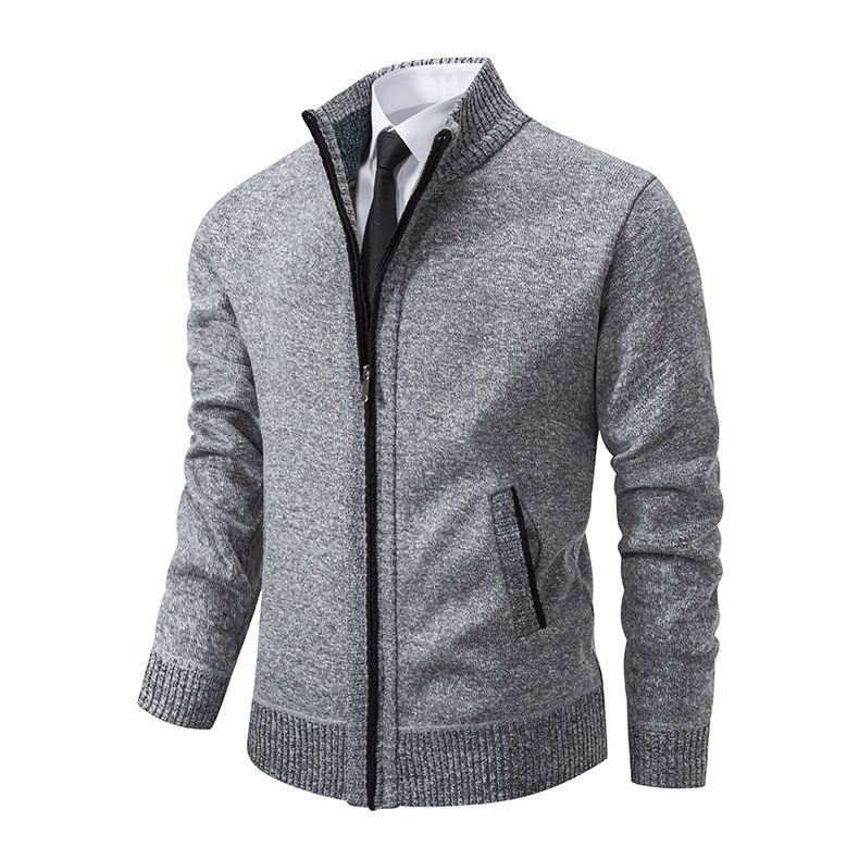 Herren Slim Strickpullover Jacke Winter Verbesserte Fleece Gefüttert Stehkragen Lässiger Pullover Thermo Oberbekleidung_voghion.com
