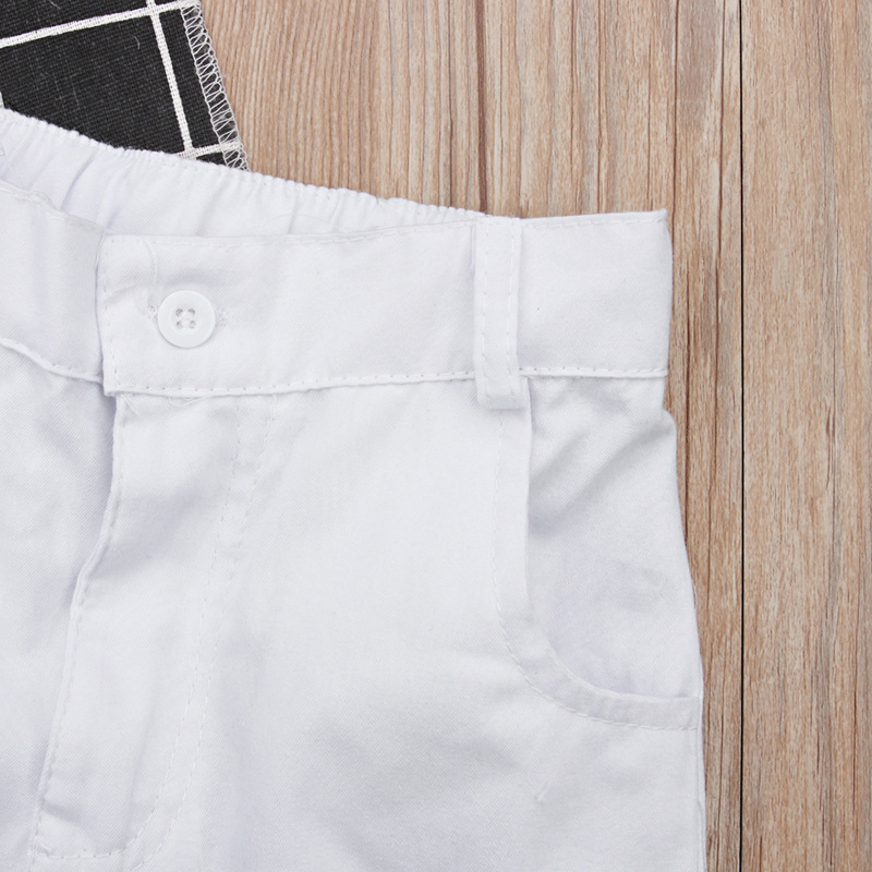 Chemise d'été bleue à manches courtes pour garçons, mère et enfant, haut + short blanc, tendance, deux ensembles d'ins_voghion.com