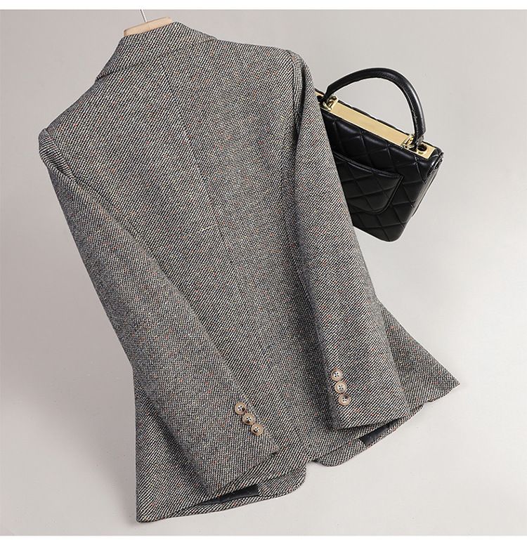 Blazer in misto lana pied de poule per donna (adatto alle taglie piccole, con un solo bottone, dalla S alla XXXXL, adatto all'ufficio autunno/primavera, opzioni marrone/grigio/ruggine)_voghion.com