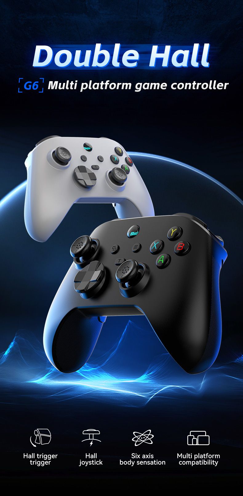 G6 Game Controller Wireless Bluetooth Hall Joystick Linear Vibration Motion Sensing Switch Android PC Super_voghion.com