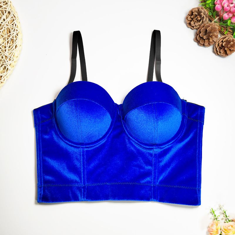 Vêtements pour femmes, bretelles en velours, vêtements d'extérieur, soutien-gorge en arête de poisson, couleur unie, velours coréen avec anneau en acier, gilet gainant, style court, haut tube polyvalent_voghion.com