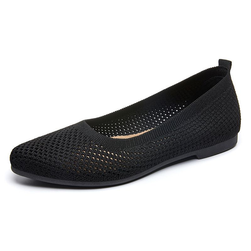 Women's Summer Solid Color Pointed Toe Flat Casual Breathable Ladies Hollow Out Fabric French Style Comfortable Single_voghion.com