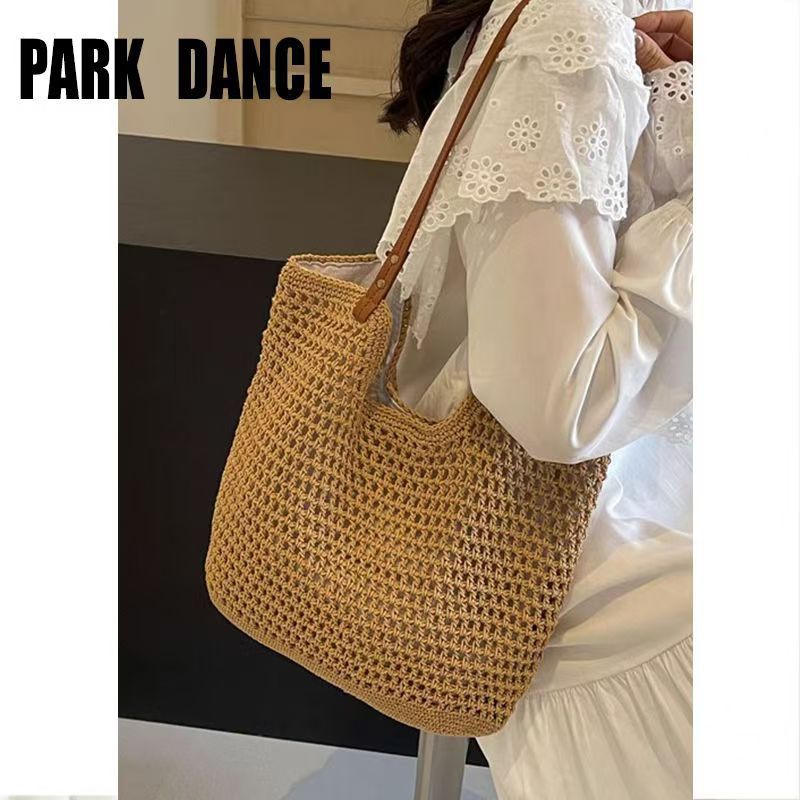 Borsa a mano versatile da donna, in maglia, colore caffè, per autunno e inverno, grande capacità, in filato intrecciato_voghion.com