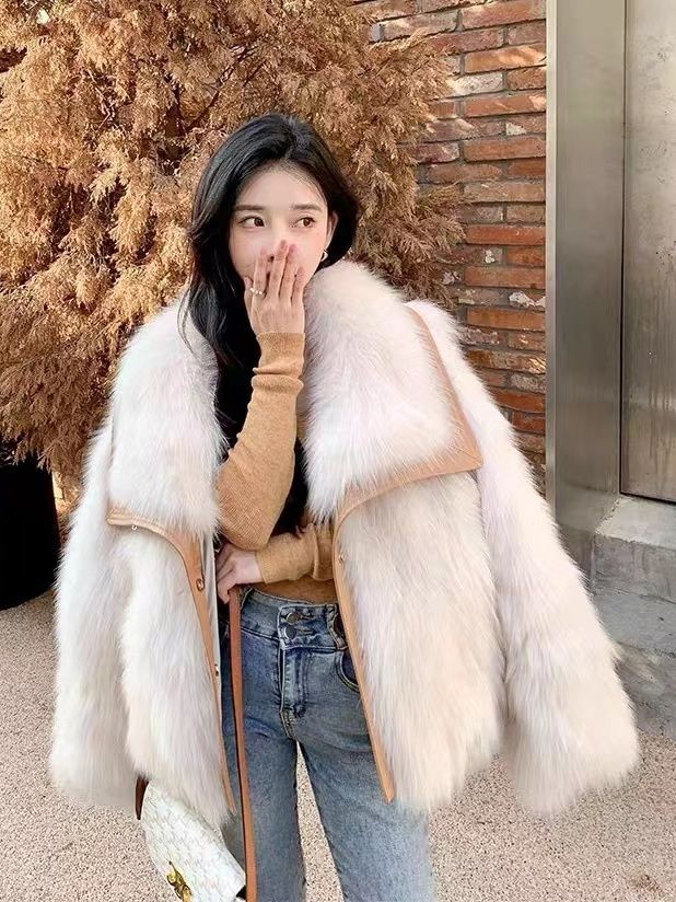 Lekki luksusowy koreański styl dla kobiet zimowy nowy polarowy gruby płaszcz futrzany puszysty stylowy ekologiczny modny_voghion.com
