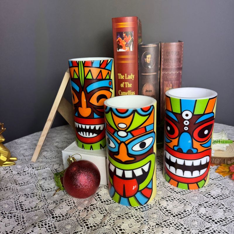 Bougies électroniques d'Halloween transfrontalières, masques Tiki, impression de télécommande de bar, électronique LED de décoration intérieure_voghion.com