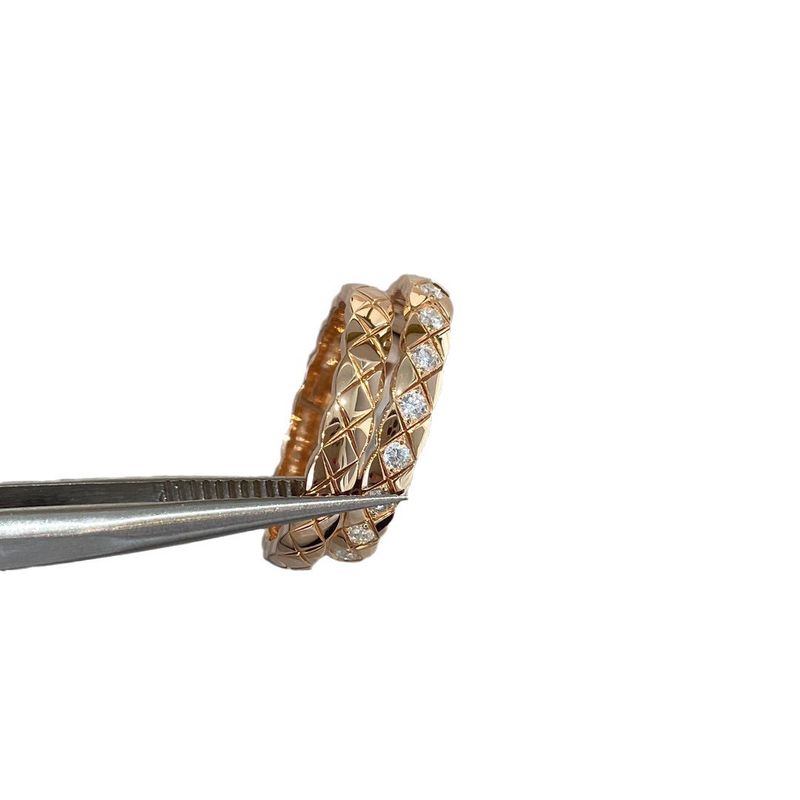 Anello V Coco Diamond per uomo e donna, squisita versione larga e stretta in oro rosa con diamanti, anelli di coppia impilabili_voghion.com