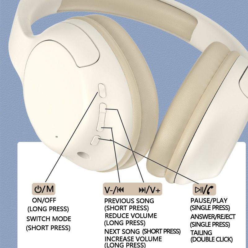 Premium-Bluetooth-Kopfhörer mit Bassverstärkung, Over-Ear-Headset, kabellos, mit langer Akkulaufzeit (Schwarz/Khaki/Blau/Pink/Grün)_voghion.com